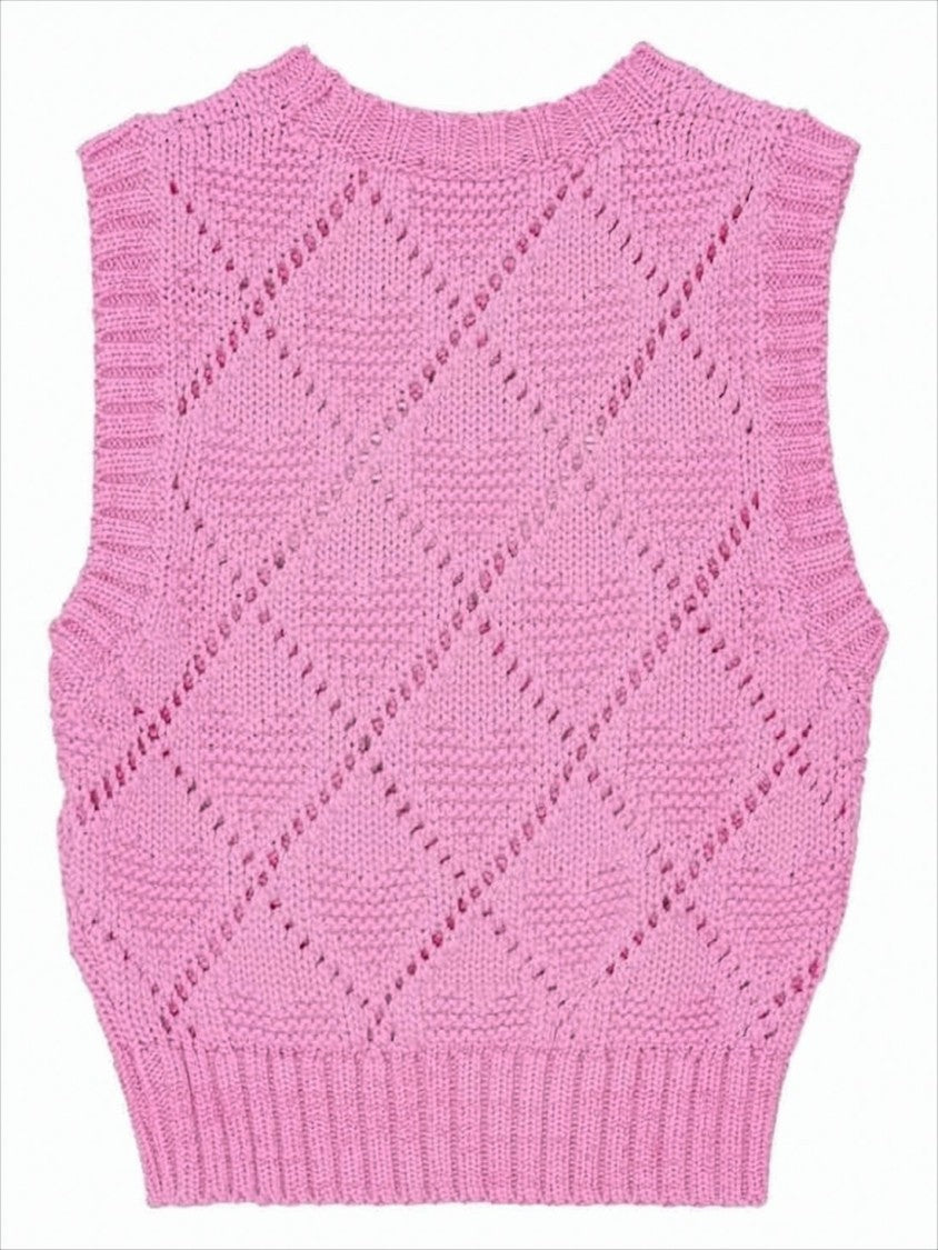 Ganni Vibrant Pink Diamond-Patterned Knit Vest