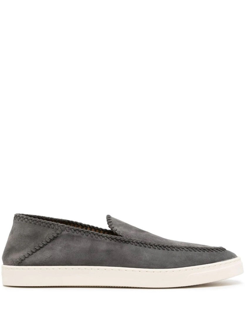 Giorgio Armani Slim-Fit Grey Calf Leather Sneakers