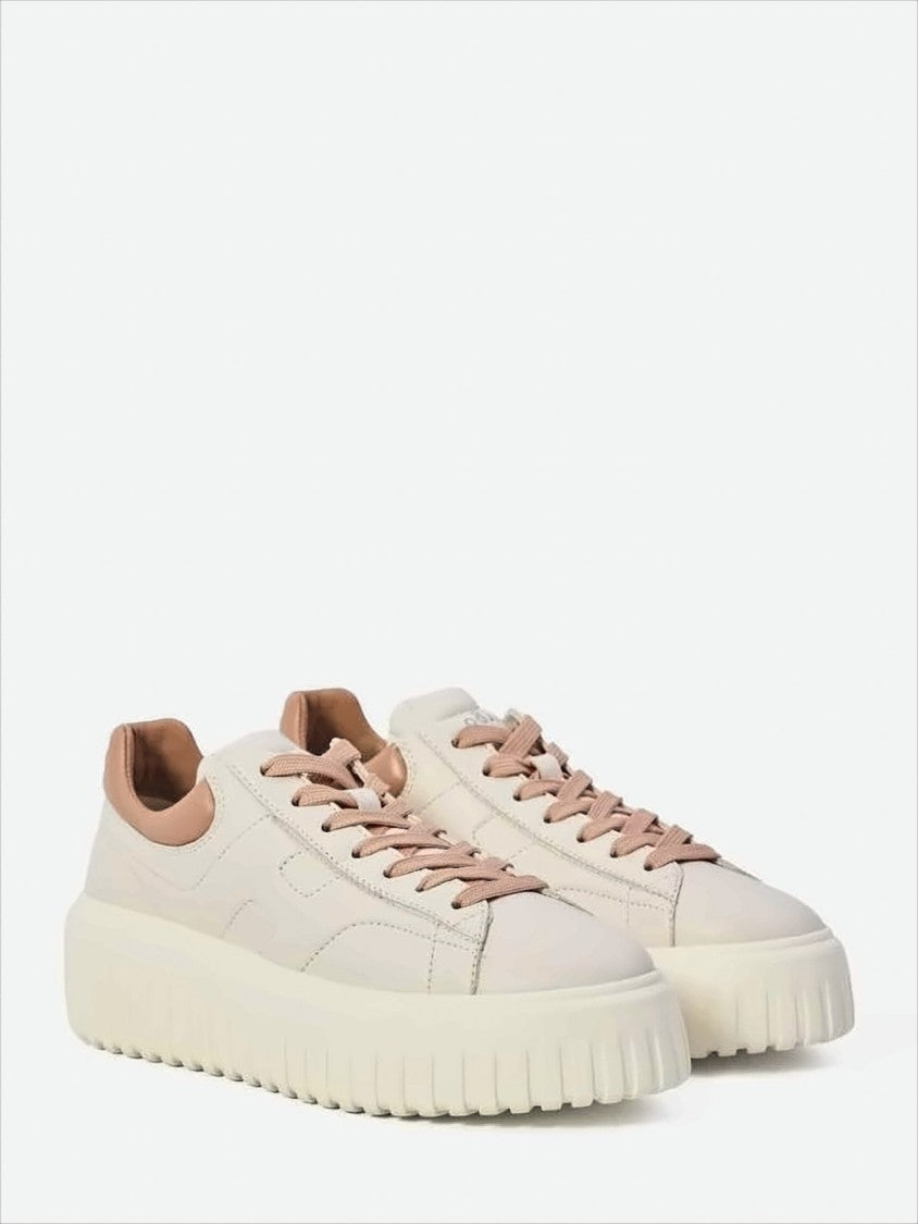 Hogan Ivory Leather Lace-Up H-Stripes H Shoes