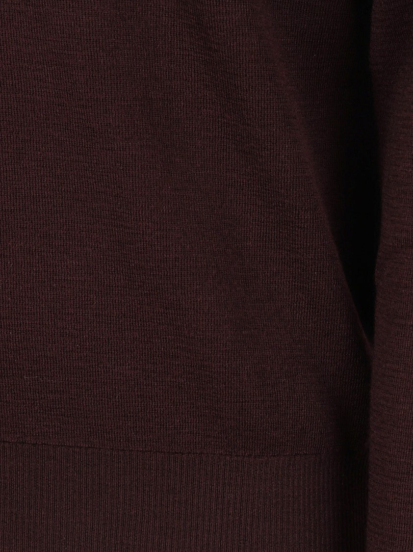 Burberry Burgundy Wool Sweater With Iconic Check