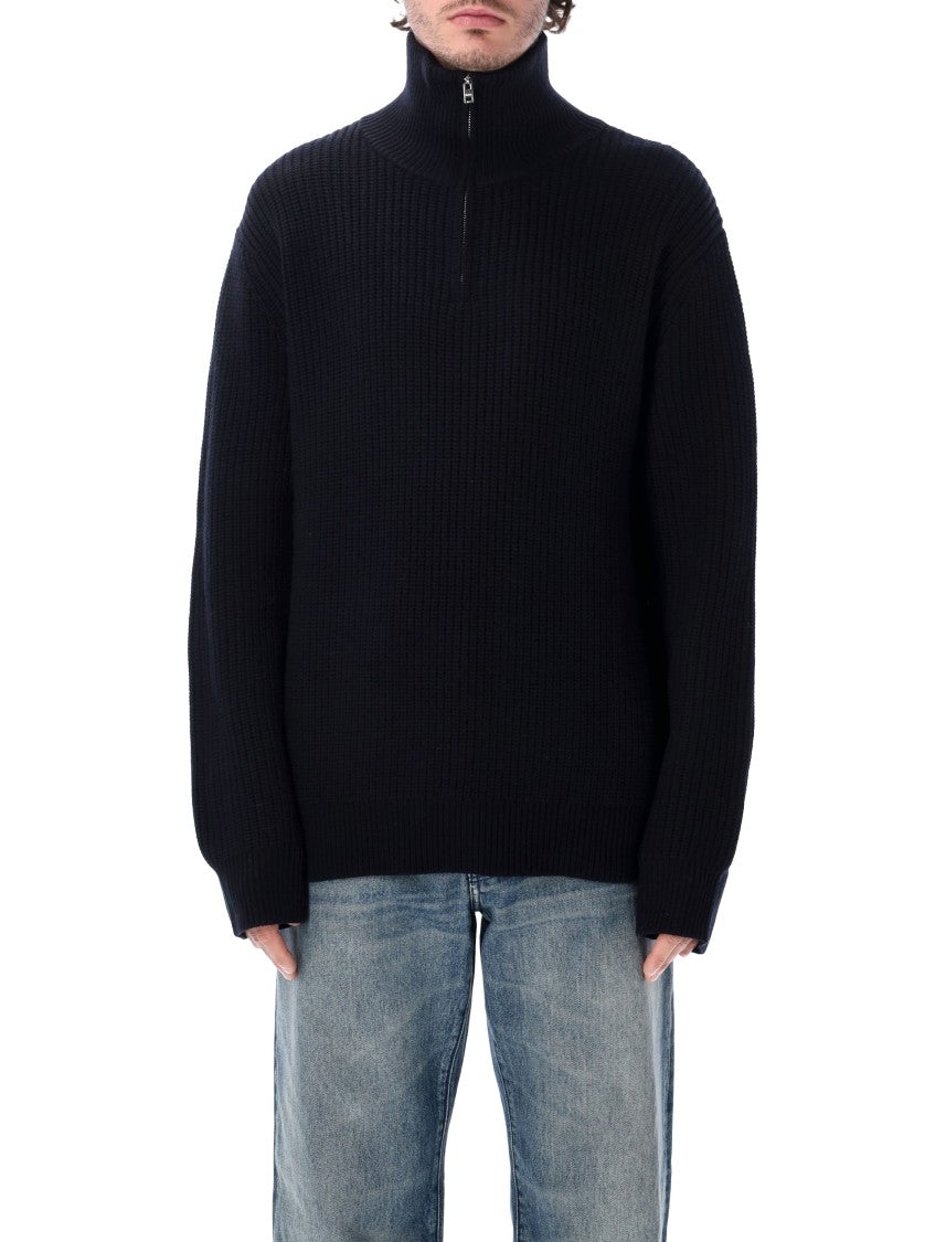 A.P.C. Ribbed Wool Dropped Shoulder Half-Zip Sweater