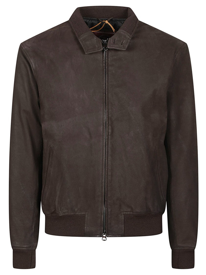 Stewart Jeff Destroy Brown Smooth Leather Bomber Jacket