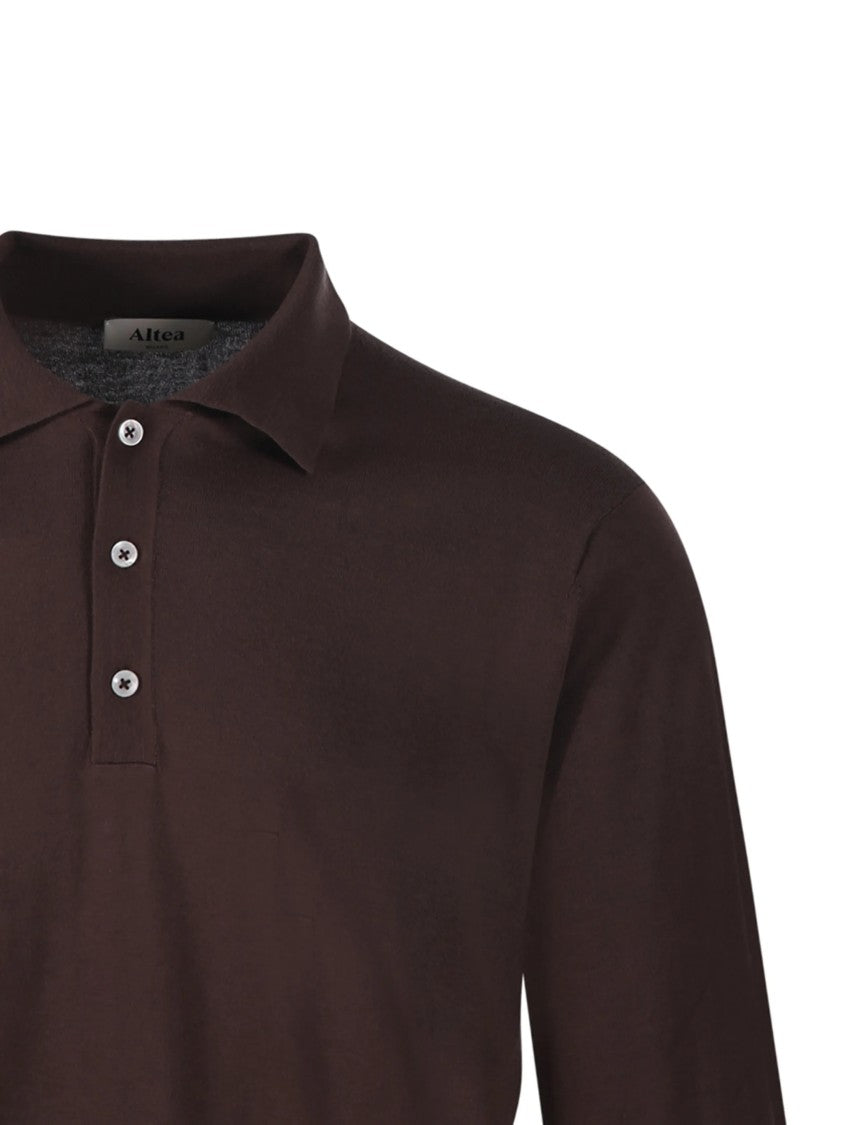 Altea Deep Brown Polo Long-Sleeve Cotton Polo