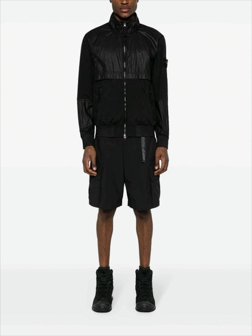 Stone Island Black High-Collar Jacket With Textured Panels