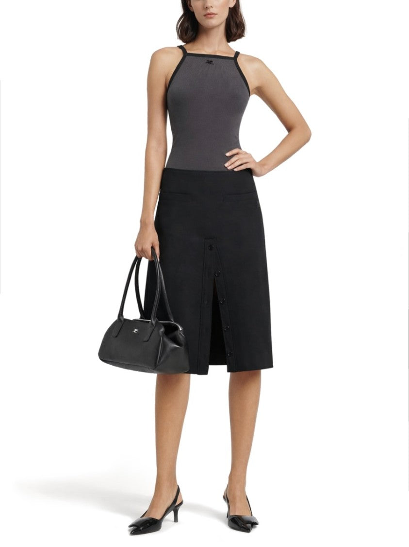 Courrèges Dark Grey Square Neck Fitted Tank Top