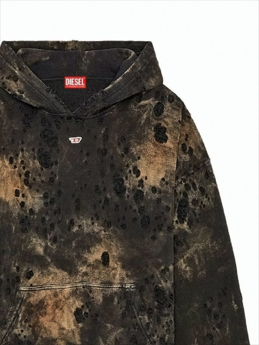 Diesel Distressed Tie-Dye Hoodie With Kangaroo Pocket