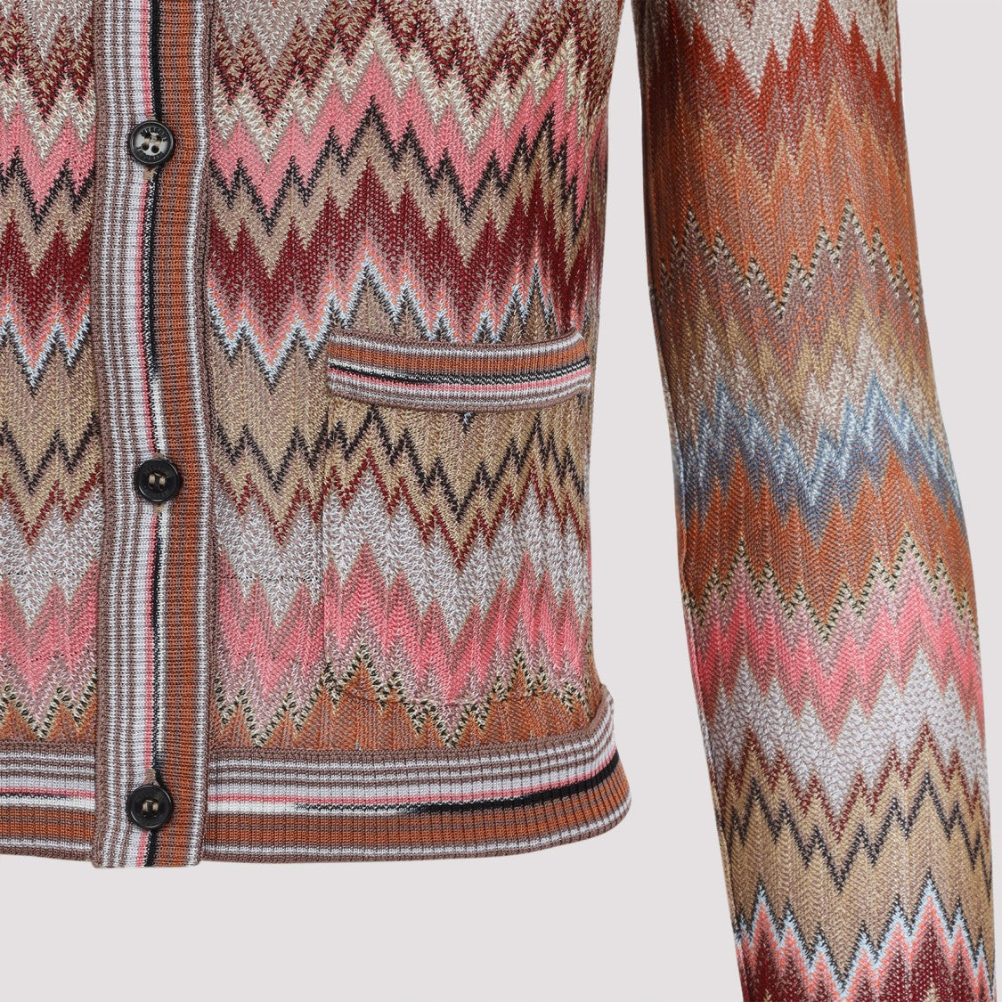 Missoni Buttoned Pink And Rust Viscose Cardigan