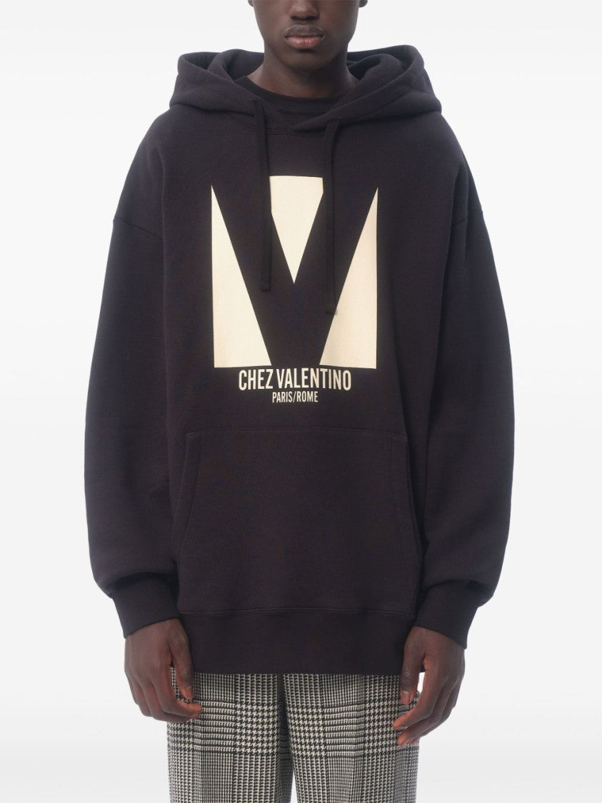 Valentino Drawstring Hood Sweatshirt With Bold Chez Print