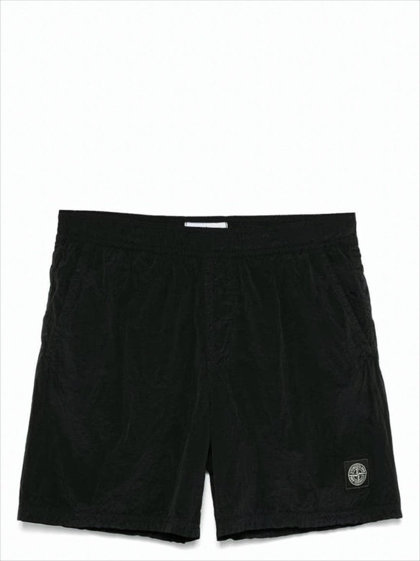 Stone Island Minimalist Black Shorts With Elastic Waistband