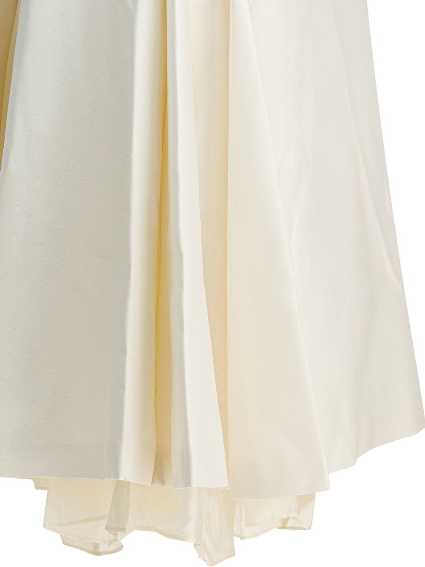 Sandbeige Flared Midi Skirt With Layered Hem