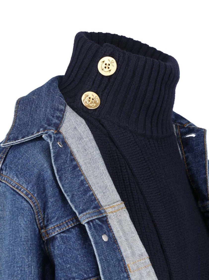 Sacai Blue Cotton-Wool Deconstructed High Neck Denim Jacket