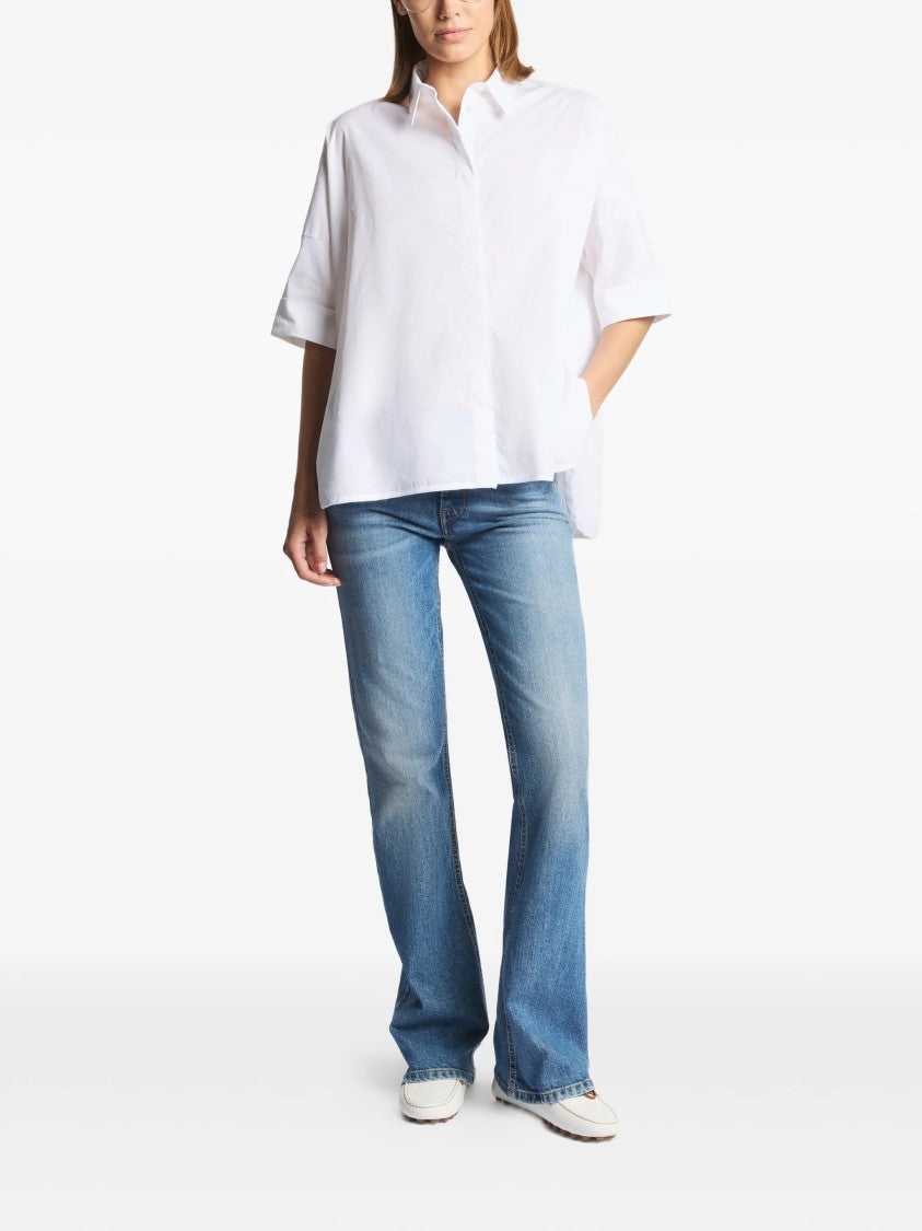 Fay Loose-Fitting White Short-Sleeved Pointed Shirt
