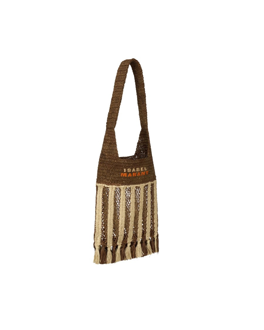 Isabel Marant Handwoven Raffia Tote Bag With Fringe And Logo Detail