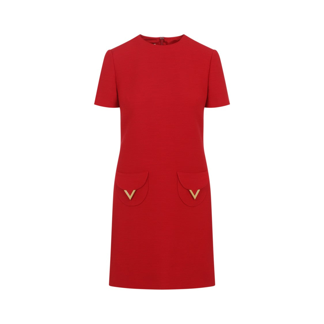 Valentino Vibrant Red Wool-Silk Blend Mini Dress With Metallic Embellishments