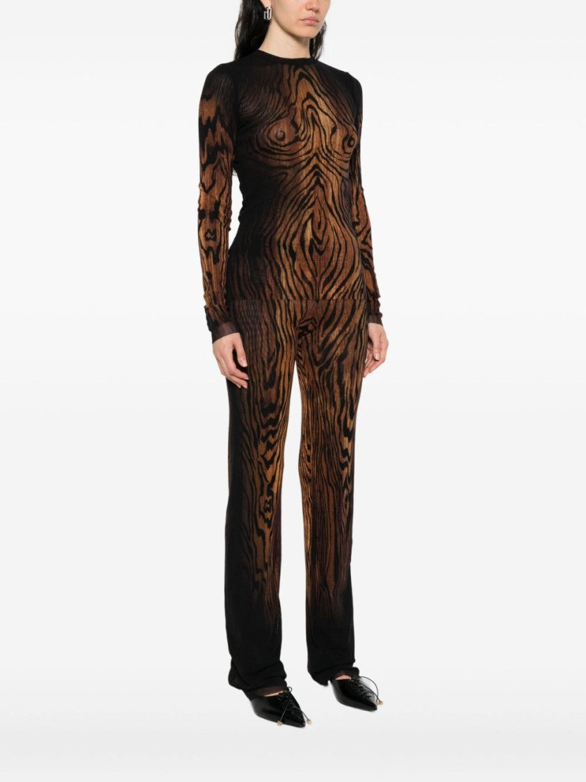 Jean Paul Gaultier Black Wood Print Long Sleeve Top