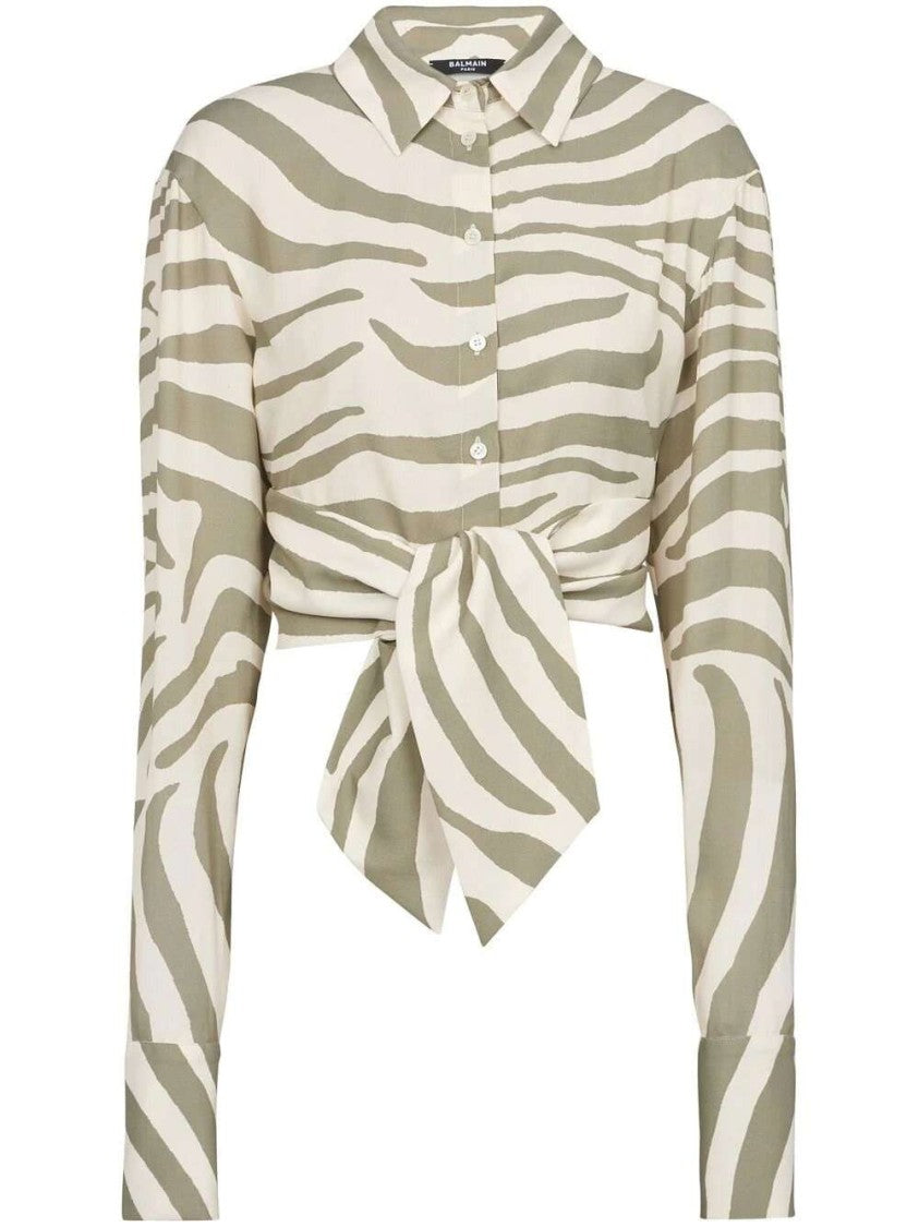 Balmain Animal-Print Tie-Waist Shirt