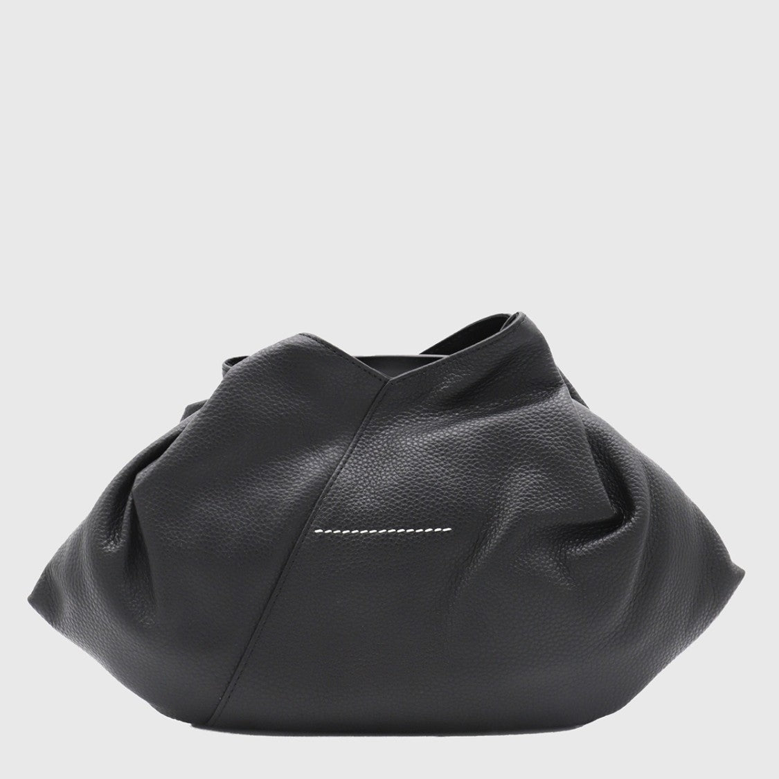 Mm6 By Maison Margiela Gathered Black Leather Top Handle Bag