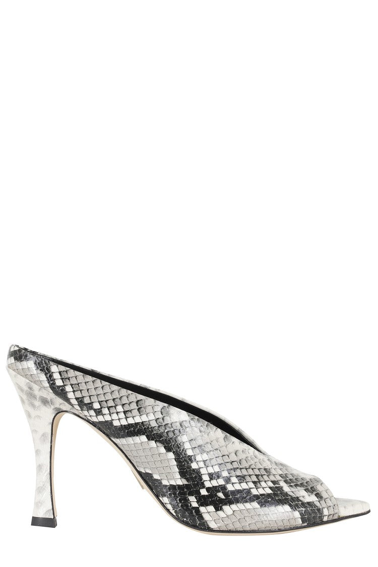 Giampaolo Viozzi Rock Grey Textured Snakeskin Curved Heel Leather Mules