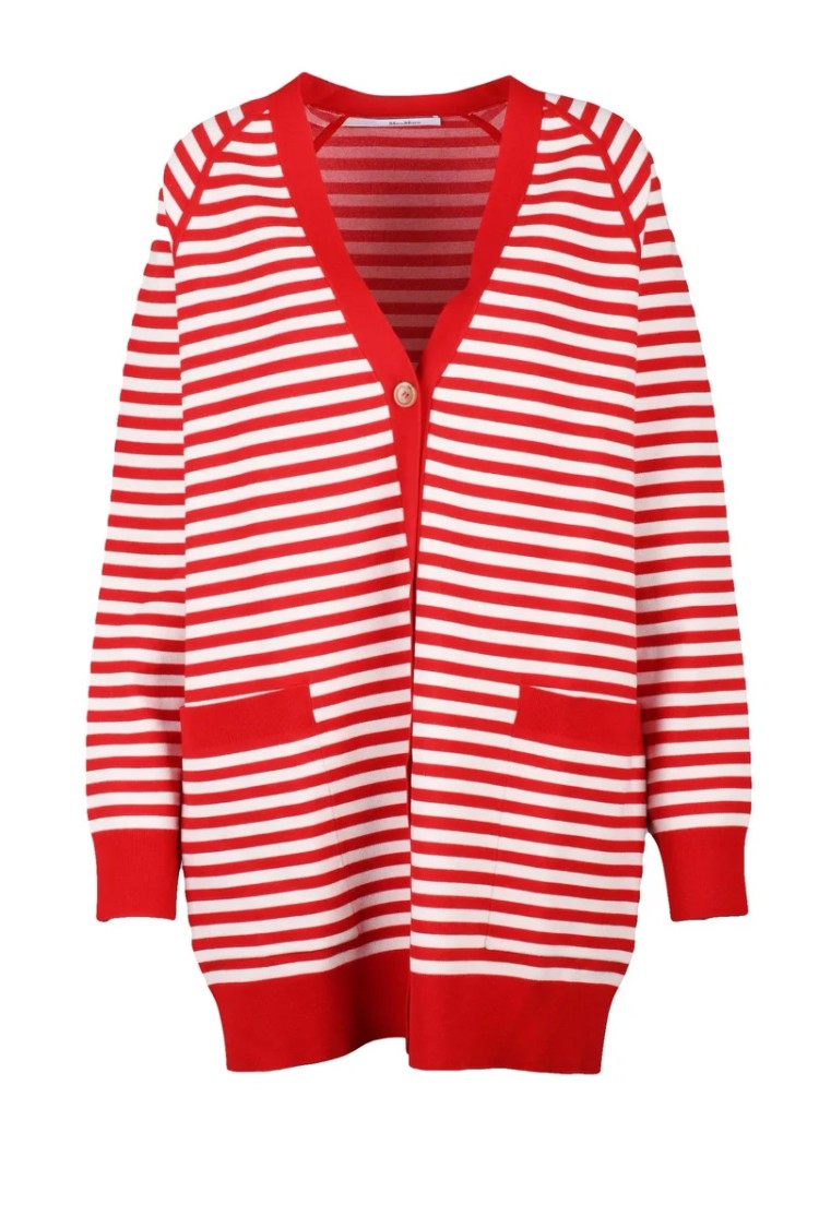 Max Mara Long Cardigan In Viscose - White/Red