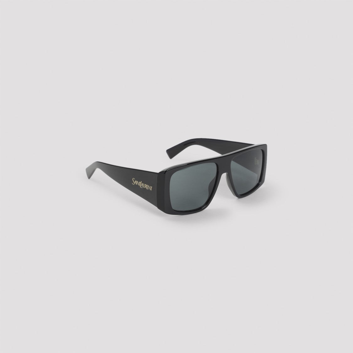 Saint Laurent Squared Black Acetate Sunglasses With Gold-Tone Logo