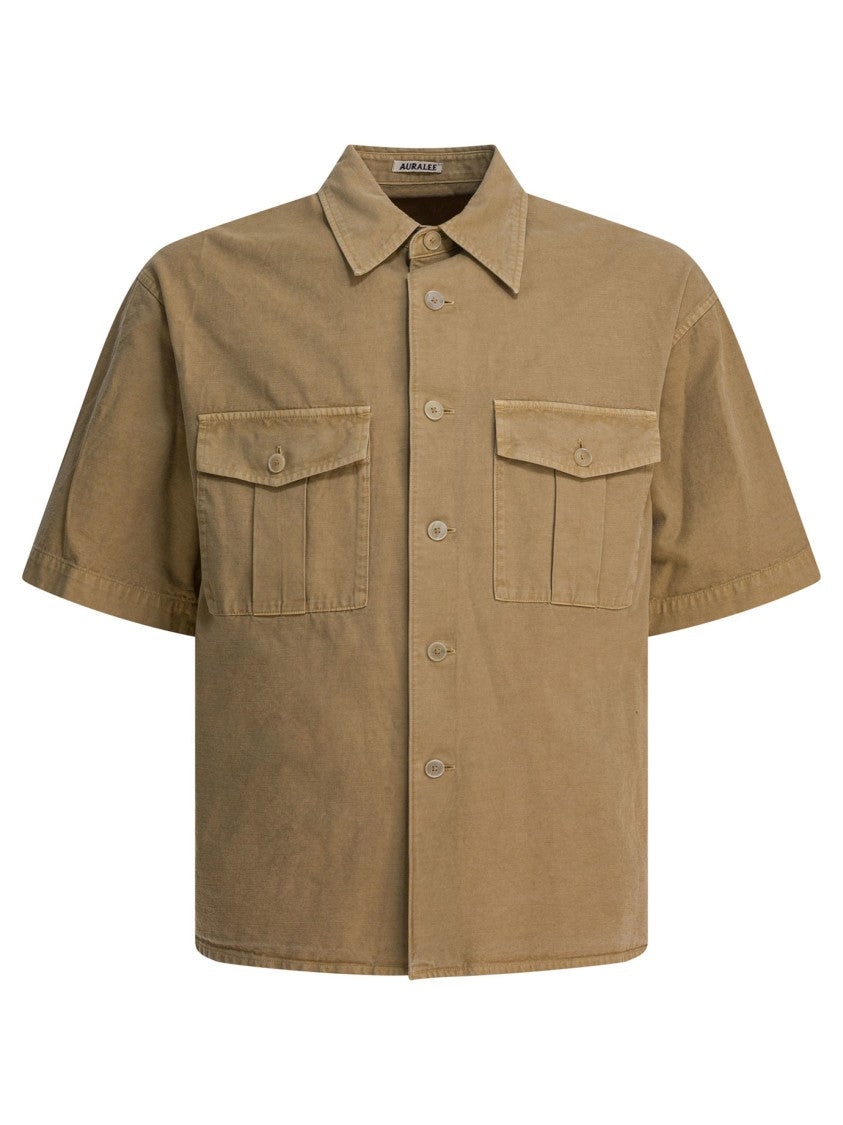 Auralee Brown Cotton Shirt With Classic Collar