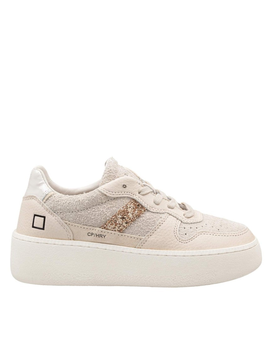D.A.T.E D.A.T.E. Beige Leather Hairy Court Platform Sneakers