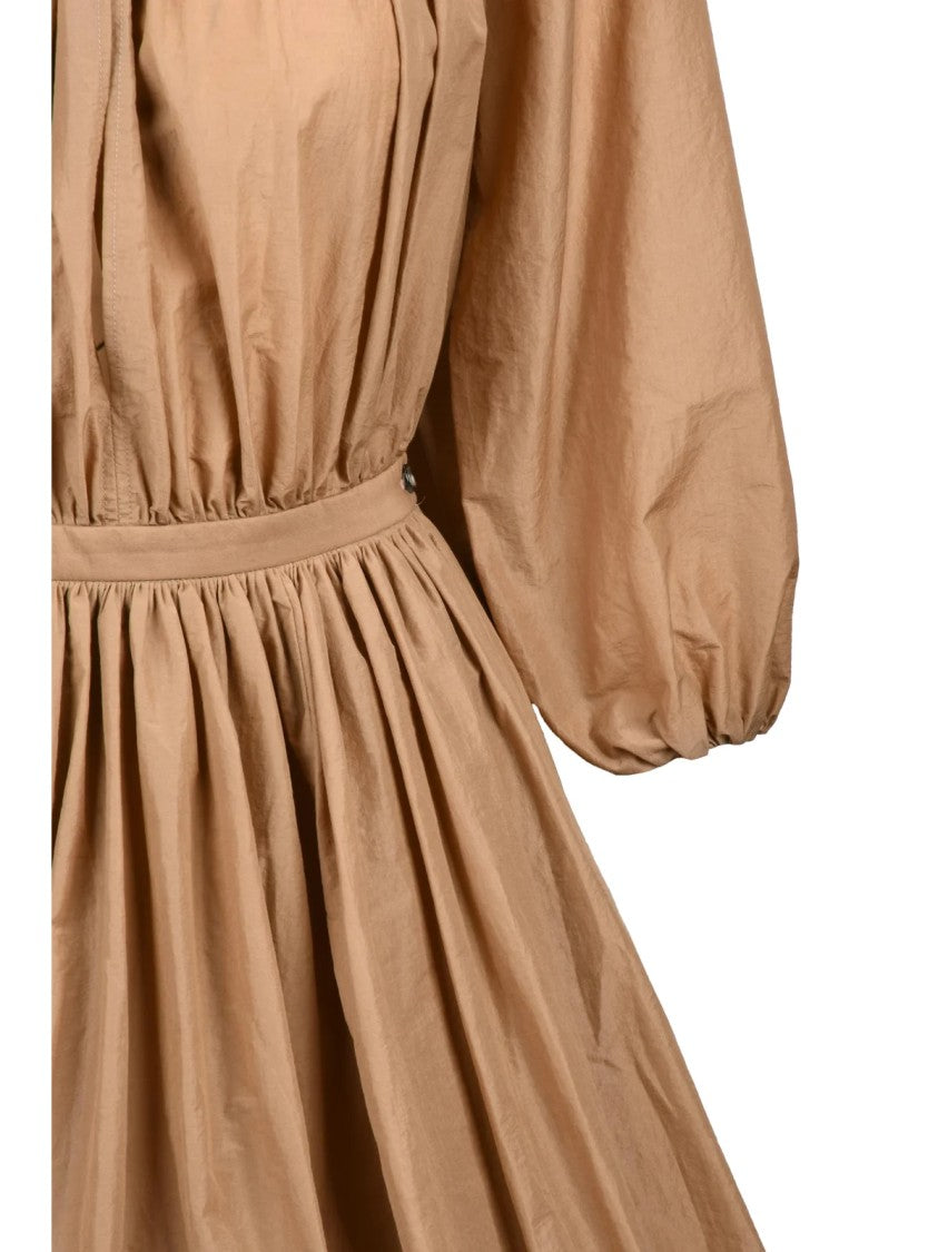 Philosophy Di Lorenzo Serafini Brown Puff Sleeve Gathered Balloon Mini Dress