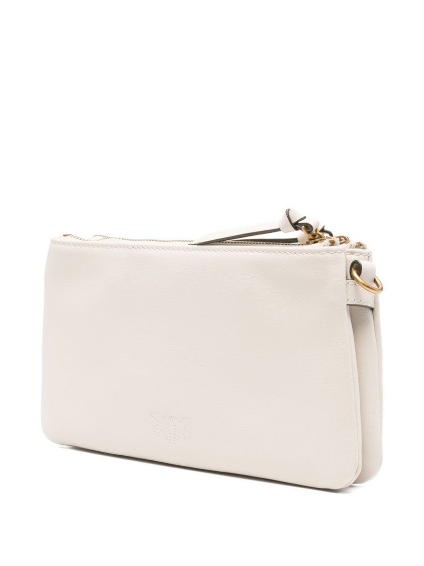 Pinko White Calfskin Shoulder Bag With Gold Accents