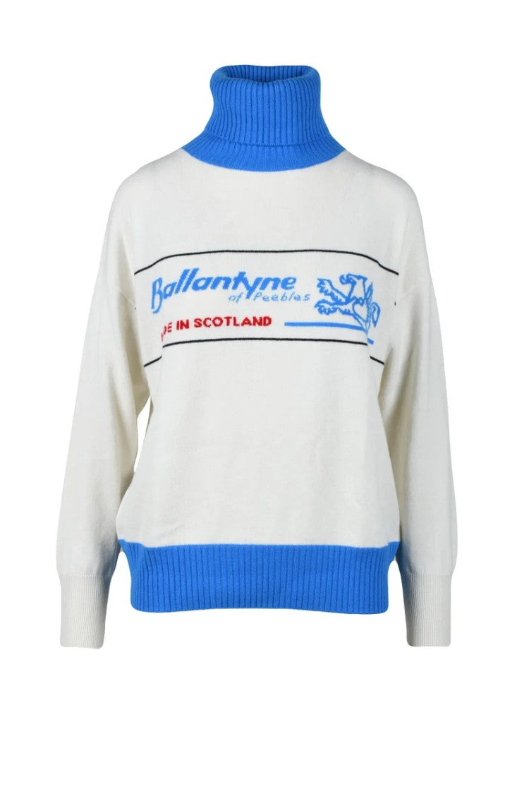 Ballantyne Cashmere Sweater - White/Sky Blue