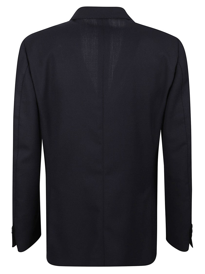Lardini Single-Breasted Navy Blazer With Textured Finish