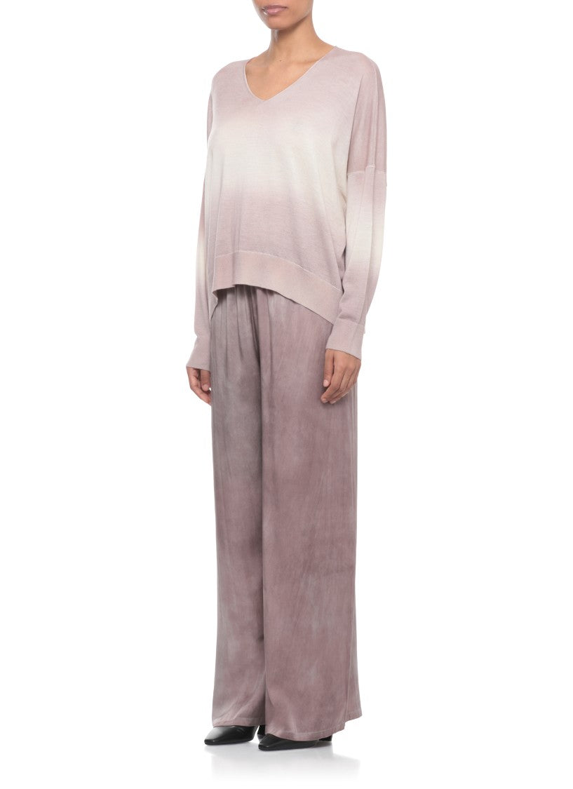Avant Toi Pink Degrade Cashmere-Silk V-Neck Sweater