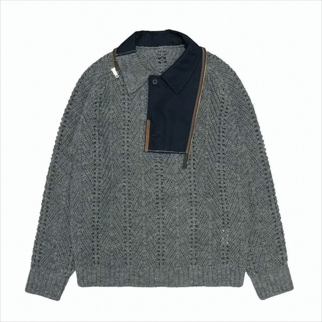 Kolor Textured Knit Wool Pullover With Unique Collar