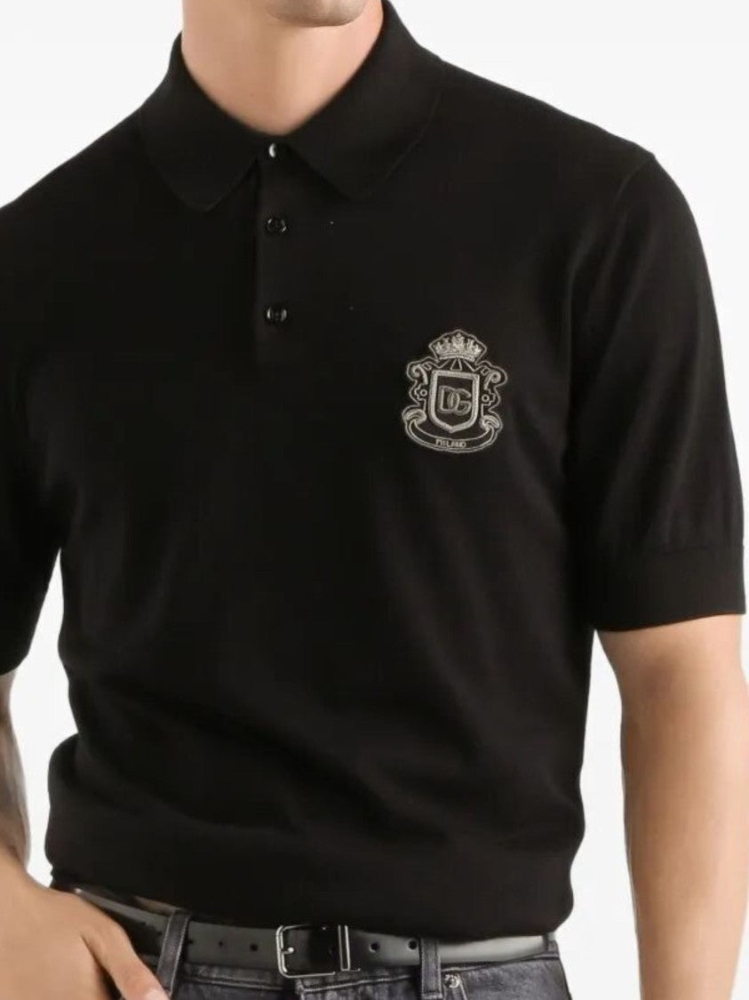 Dolce & Gabbana Black Logo Appliqué Polo Shirt
