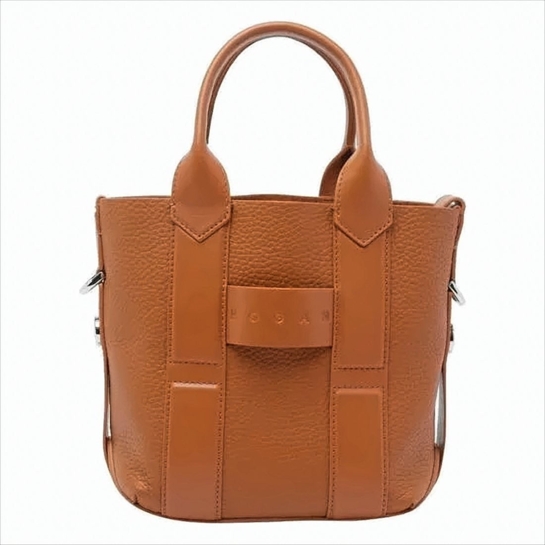Hogan Structured Dark Tan Leather Shopping Bag