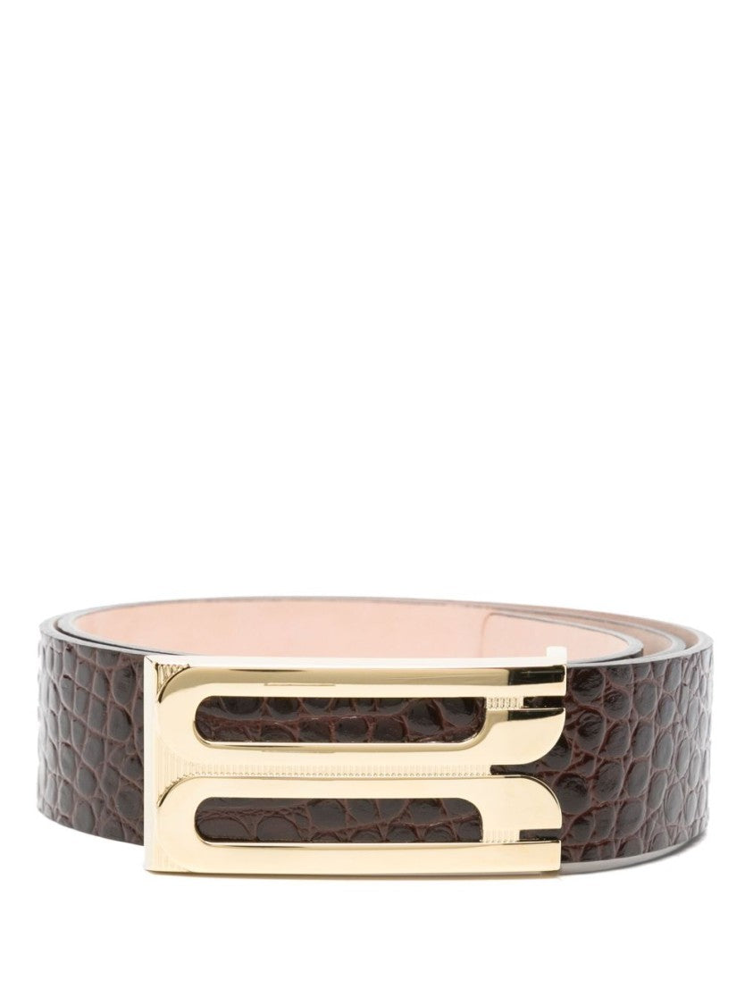 Victoria Beckham Textured Crocodile Pattern Calfskin Belt