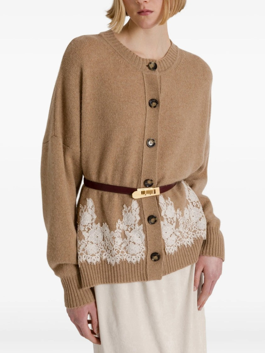 Alberta Ferretti Camel Cashmere Lace Cardigan