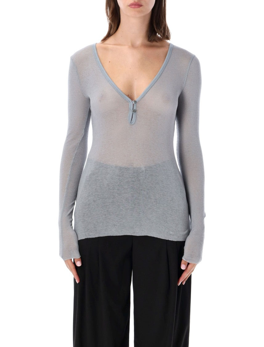 James Perse James Perse Serafino Ribbed Cotton-Cashmere Henley Top
