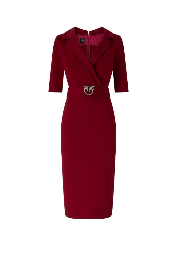 Pinko Red Viscose-Nylon Blend Buckle-Belt Wrap Dress