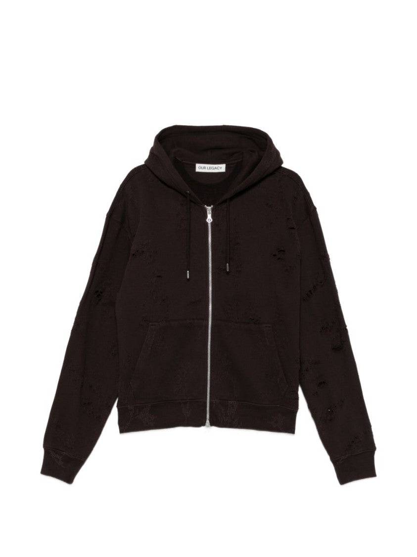 Our Legacy Black Distressed Zip-Up Hoodie