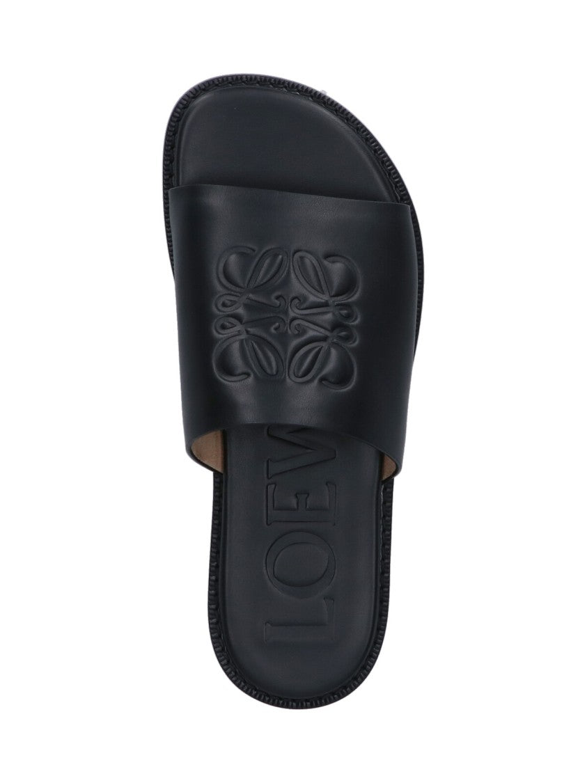 Loewe X Paula's Ibiza "Anagram Flex" Slide Sandals, In Black Calfskin
