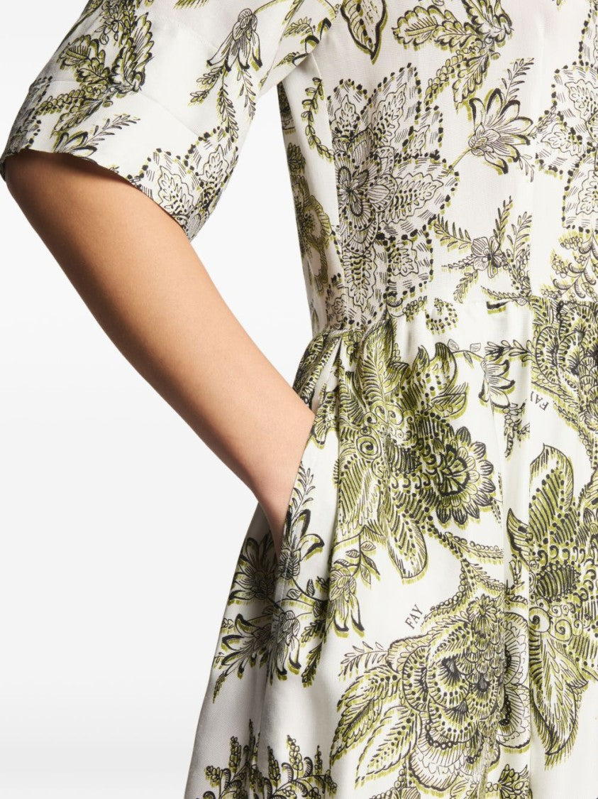 Fay Mid-Length Floral Print Coat With Button Fastening And Structured Silhouette