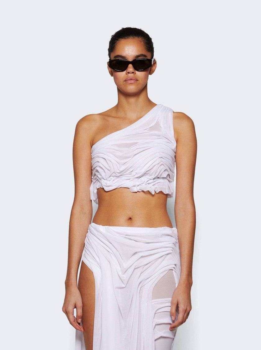 Di Petsa Wetlook One Shoulder Crop Top White