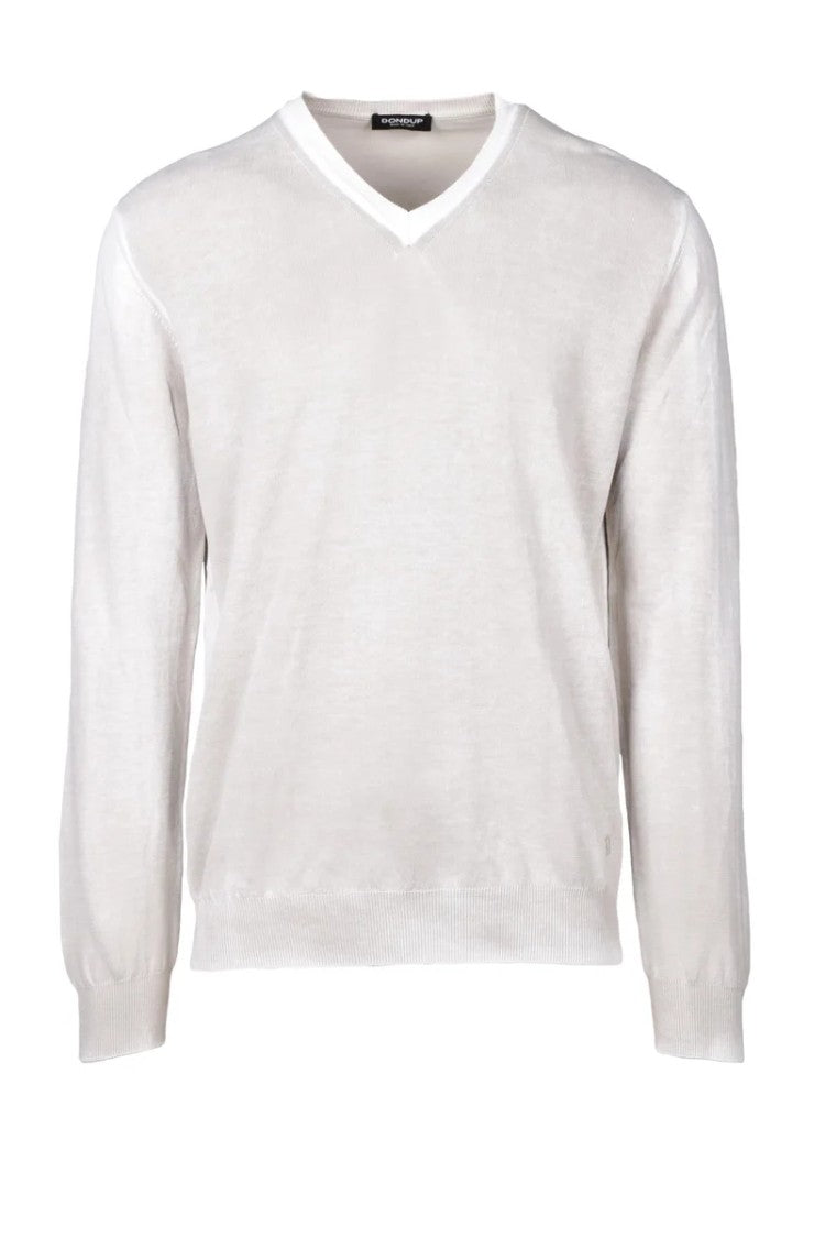 Dondup Beige V-Neck Sweater With Ribbed Cuffs And Hem