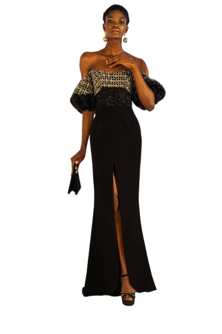 Saiid Kobeisy Off-Shoulder Crepe Dress With Beading