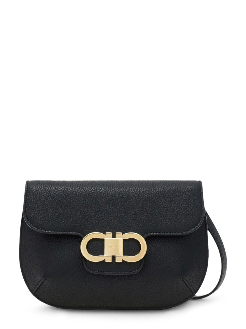 Ferragamo Structured Pebbled Leather Shoulder Bag With Gold-Tone Clasp