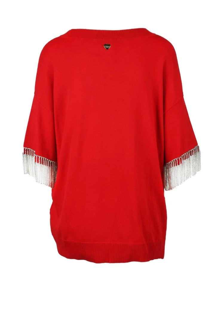 Twin-Set Red Rhinestone Cotton-Blend Sweatshirt