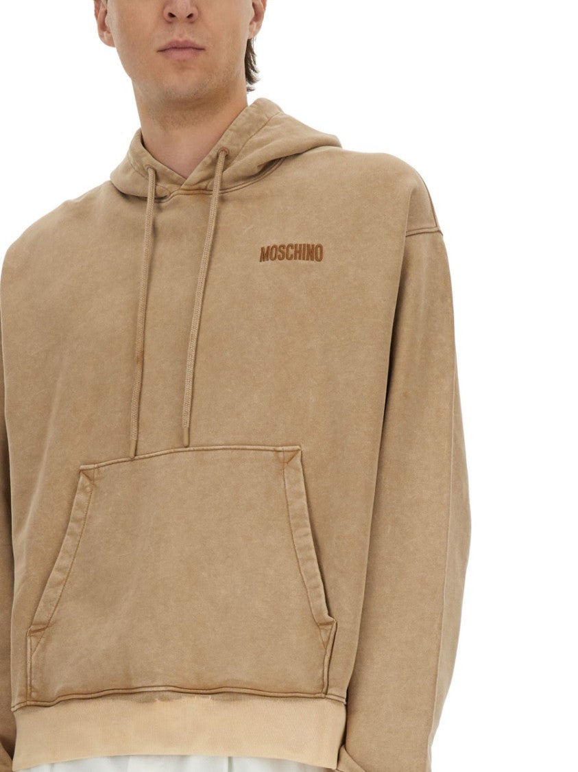 Moschino Washed Beige Hoodie With Logo And Studded Design