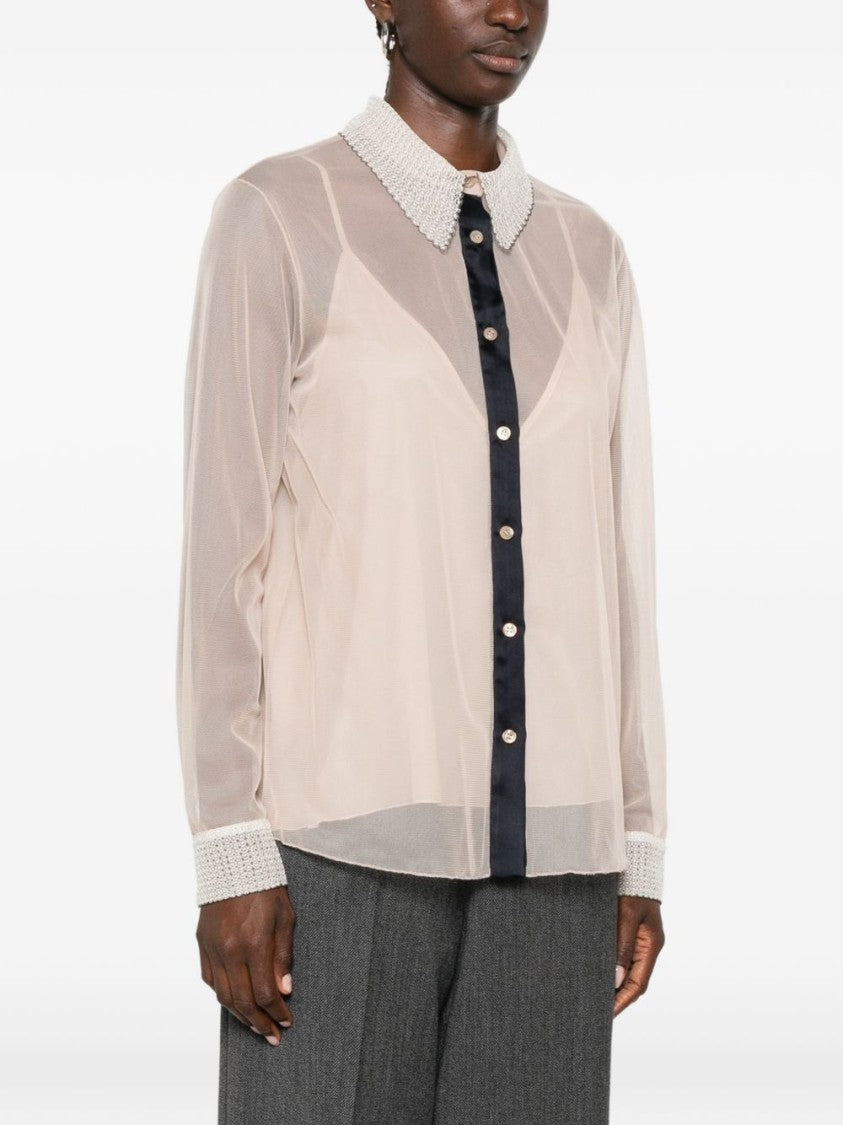 Fabiana Filippi Black Translucent Fabric Textured Embellishments Shirt