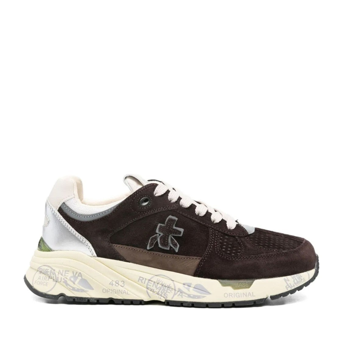 Premiata Brown Mased Leather Mesh Detail Sneakers