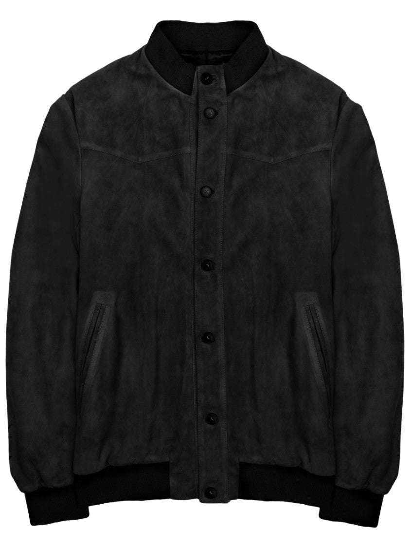Low Brand Matte Black Leather Sports Jacket With Ribbed Details